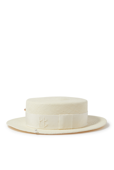 Double Chain Strap Straw Boater Hat